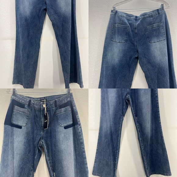 Low Rise Cargo Pants for Women Flap Pocket Y2K Wide Leg Drawstring Cargo Jeans - Picture 16 of 17